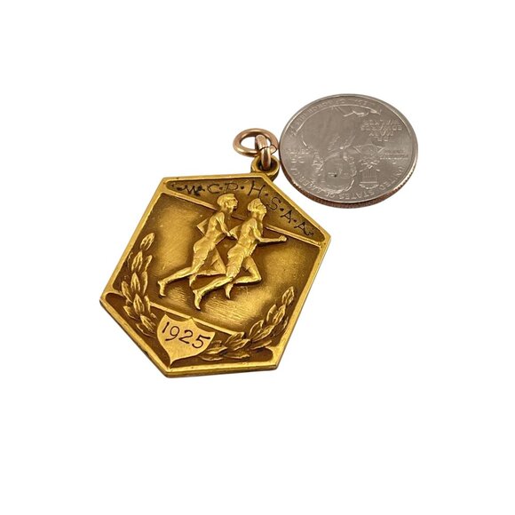 Antique 1925 W.C.P.I.S.A.A. Pentagonal Sports Medal Gold Plated Pendant - Picture 7 of 7